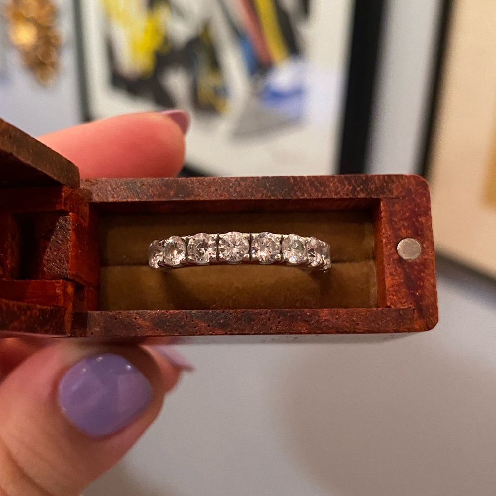 Half Eternity CZ & 14K White Gold Ring - Size 9.5
